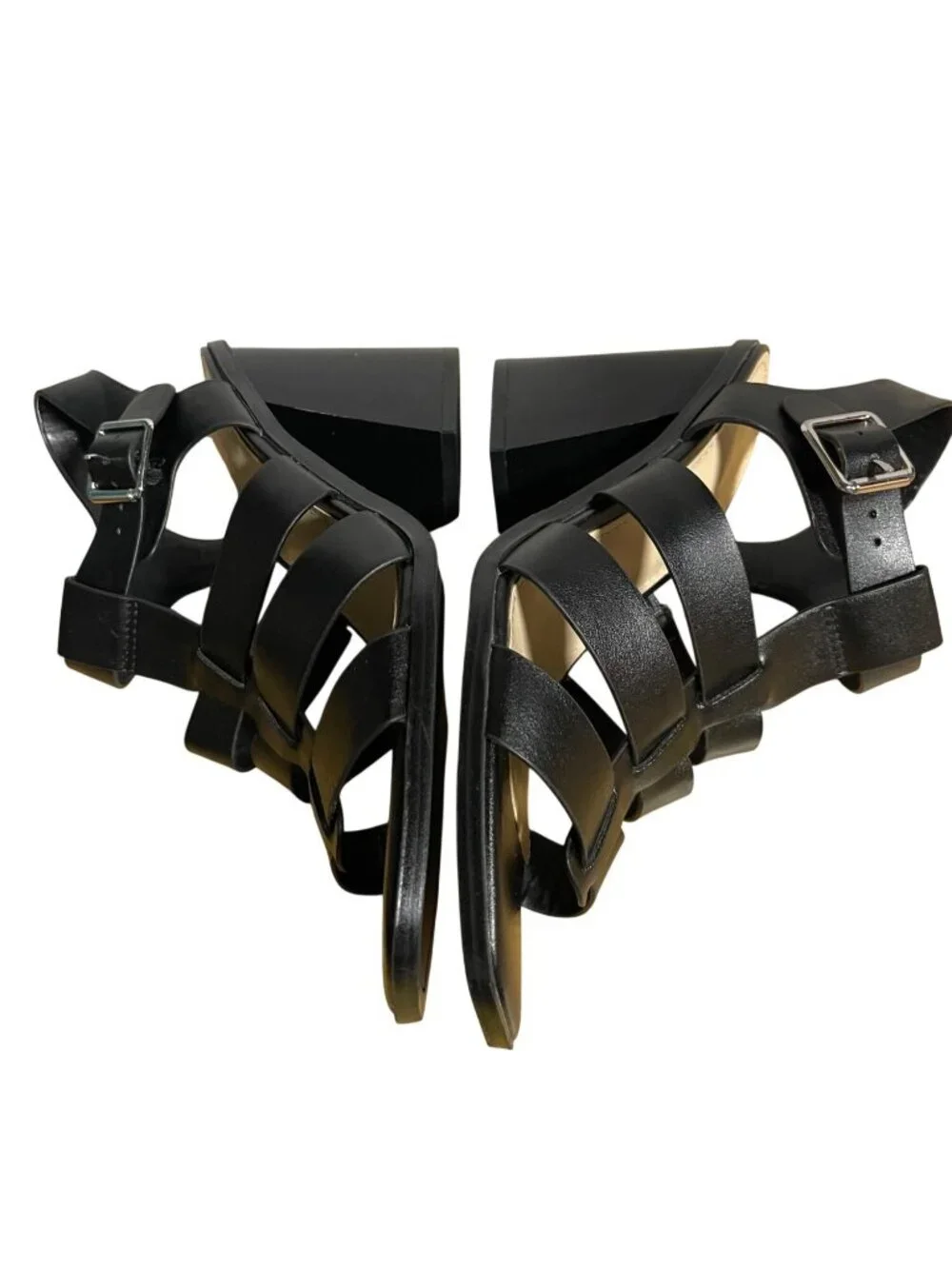 Marc Fisher Fynlee Black Strappy Fisherman Sandals Size 8 M High Block Heels